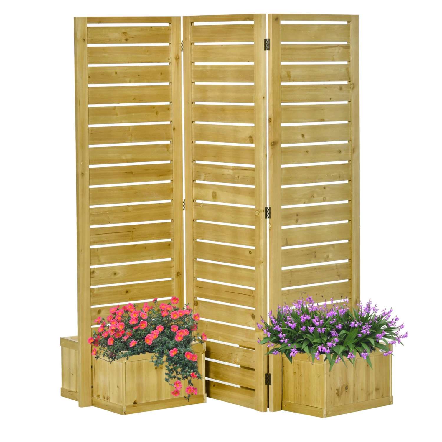 Outsunny Wood Privacy Screen W/ 4 Planter Box, Raised Bed W/ 3 Panels & Drainage Holes 1 Outsunny Wood Privacy Screen W/ 4 Planter Box, Raised Bed W/ 3 Panels & Drainage Holes