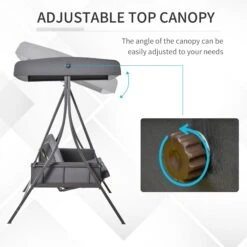 Outsunny 3-Seat Patio Swing Chair, Converting Flatbed, Outdoor Porch Swing Glider With Adjustable Canopy, Removable Cushions, Pillows For Garden, Poolside, Backyard, Gray 15 Outsunny 3-Seat Patio Swing Chair, Converting Flatbed, Outdoor Porch Swing Glider With Adjustable Canopy, Removable Cushions, Pillows For Garden, Poolside, Backyard, Gray -Outsunny wpd10f17e6ca112bb