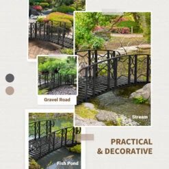 Outsunny 6' Metal Arch Backyard Garden Bridge With 660 Lbs. Weight Capacity, Safety Siderails, Vine Motifs, & Easy Assembly For Backyard Creek, Stream, Pond, Black -Outsunny wxP756185be1a9834