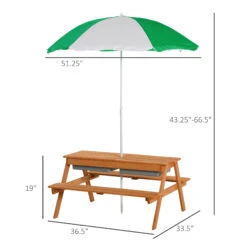 Outsunny Kids Picnic Table With Umbrella And Storage Inside, Sand And Water Table, Kids Outdoor Furniture, Wooden Bench Backyard Furniture For Garden, Patio, Or Balcony -Outsunny wxs29e17e691fd79c