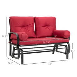 Outsunny 2-Person Outdoor Glider Chair, Patio Double Rocking Loveseat W/ Cushions, Red 11 Outsunny 2-Person Outdoor Glider Chair, Patio Double Rocking Loveseat W/ Cushions, Red -Outsunny xDwc1717f913f05e5