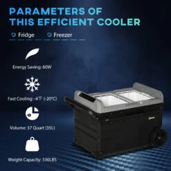 Outsunny 12V Car Fridge, 2 Zone 37 Quart Portable Compressor Electric Cooler With Wheels, Pull-up Handle, Cutting Board For Outdoor, Driving, Travel -Outsunny xHia0917f2768f8b8