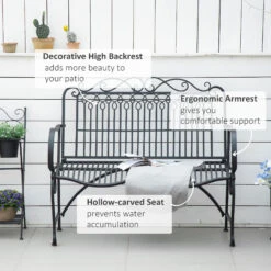 Outsunny Metal Park Bench For Front Porch, Loveseat Like 2 Person, Armrests, Steel Frame, European Antique Style Outdoor Furniture, Black -Outsunny xHta0917f4e8a01bc