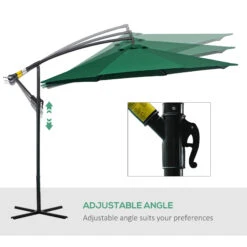 Outsunny 10' Cantilever Hanging Tilt Offset Patio Umbrella With UV & Water Fighting Material And A Sturdy Stand, Green -Outsunny xRA88c1815d9933e2