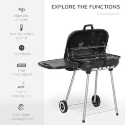 Outsunny 22" Charcoal Barbecue Grill With Portable Wheel, Side Tray And Lower Shelf For Outdoor BBQ For Garden, Backyard, Poolside -Outsunny xTva0918243e7aef4