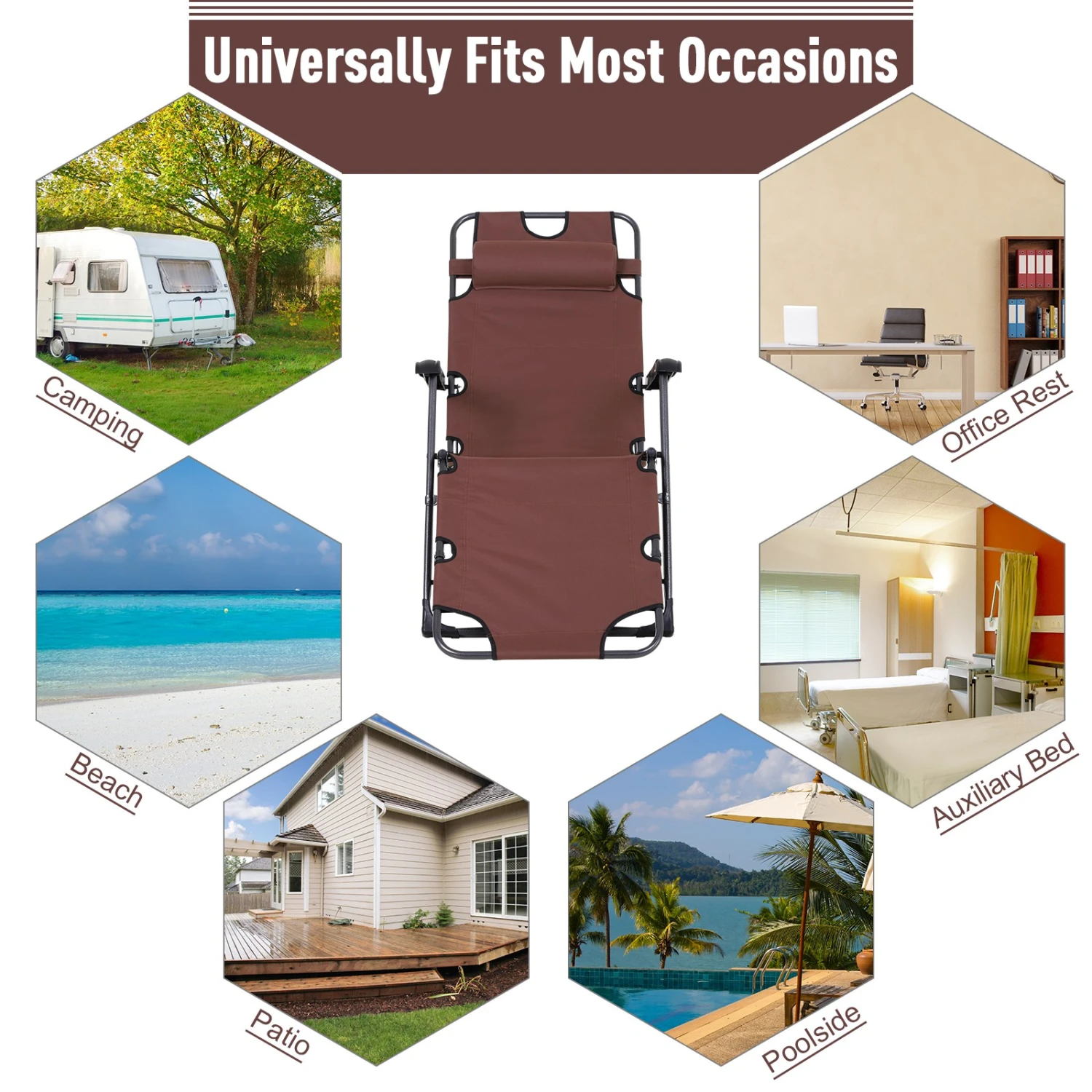 Outsunny Oxford Fabric Metal Frame Outdoor Pool Sun Lounger Lounge Chair 120°/180° - Brown 7 Outsunny Oxford Fabric Metal Frame Outdoor Pool Sun Lounger Lounge Chair 120°/180° - Brown - Image 7