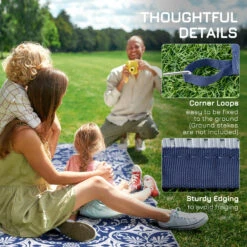 Outsunny Reversible Outdoor Rug Carpet, 9' X 18' Waterproof Plastic Straw Rug, Portable RV Camping Rugs With Carry Bag, Large Floor Mat For Backyard, Deck, Picnic, Beach, Blue & White Floral -Outsunny xZu75618577274337