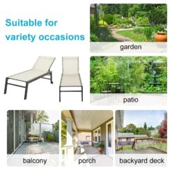 Outsunny Outdoor Lounge Chair, Patio Lounger With 5-Position Reclining Backrest And 2 Wheels For Poolside, Beach, Lawn, Cream White -Outsunny xa616917e68442db9