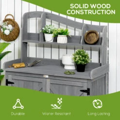 Outsunny Outdoor Storage Cabinet & Potting Table, Wooden Gardening Bench With Patio Cabinet And Magnetic Doors, Grey -Outsunny xiM756188c3b8e24f