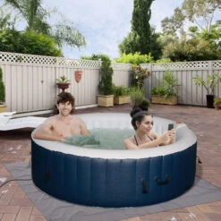Outsunny 4-6 Person Inflatable Portable Hot Tub Outdoor Round Heated Spa With 130 Jets, Cover, Filter Cartridges, Blue