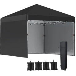 Outsunny 10' X 10' Pop Up Canopy Tent With 3 Sidewalls, Leg Weight Bags And Carry Bag, Height Adjustable, Instant Party Tent Event Shelter Gazebo For Garden, Patio, Black
