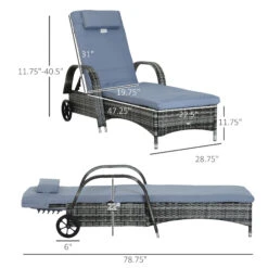 Outsunny Reclining Chaise Lounge Chair, Thickly Cushioned, Headrest, Armrests, Rolling Outdoor Plastic Rattan Sun Bathing Chair With Wheels For Poolside, Pool, Patio, Grey -Outsunny xwpc1718243e7adcb