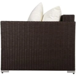 Outsunny Patio Outdoor Sofa, PE Rattan Wicker Loveseat, Outdoor Couch With 2 Throw Pillows & Comfortable Cushions, Cream White -Outsunny xxd40e17e6afbed0e