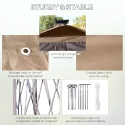 Outsunny 11' X 13' Pop Up Canopy Tent With Solar LED Light, Carry Bag And Netting, Hexagonal Instant Sun Shelter, Tents For Parties, Height Adjustable, For Outdoor, Garden, Patio, Beige -Outsunny xzb78617ed320193b