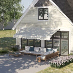 Outsunny 10' X 8.2' Outdoor Patio Motorized/Manual Retractable Outdoor Awning With Material Resistant To Water - Beige -Outsunny y5Q6ff1831c264831