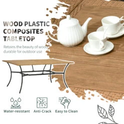 Outsunny 7 Piece Patio Dining Set With Cushions, Outdoor Patio PE Rattan Wicker Dining Table Set With Composite Table And 6 Chairs For Backyard, Garden, Deck, Poolside, Tan -Outsunny yA788c18889c8bf9d