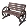 Outsunny Wooden Wagon Wheel Bench, Rustic Outdoor Patio Furniture, 2-Person Seat Bench With Backrest, Carbonized