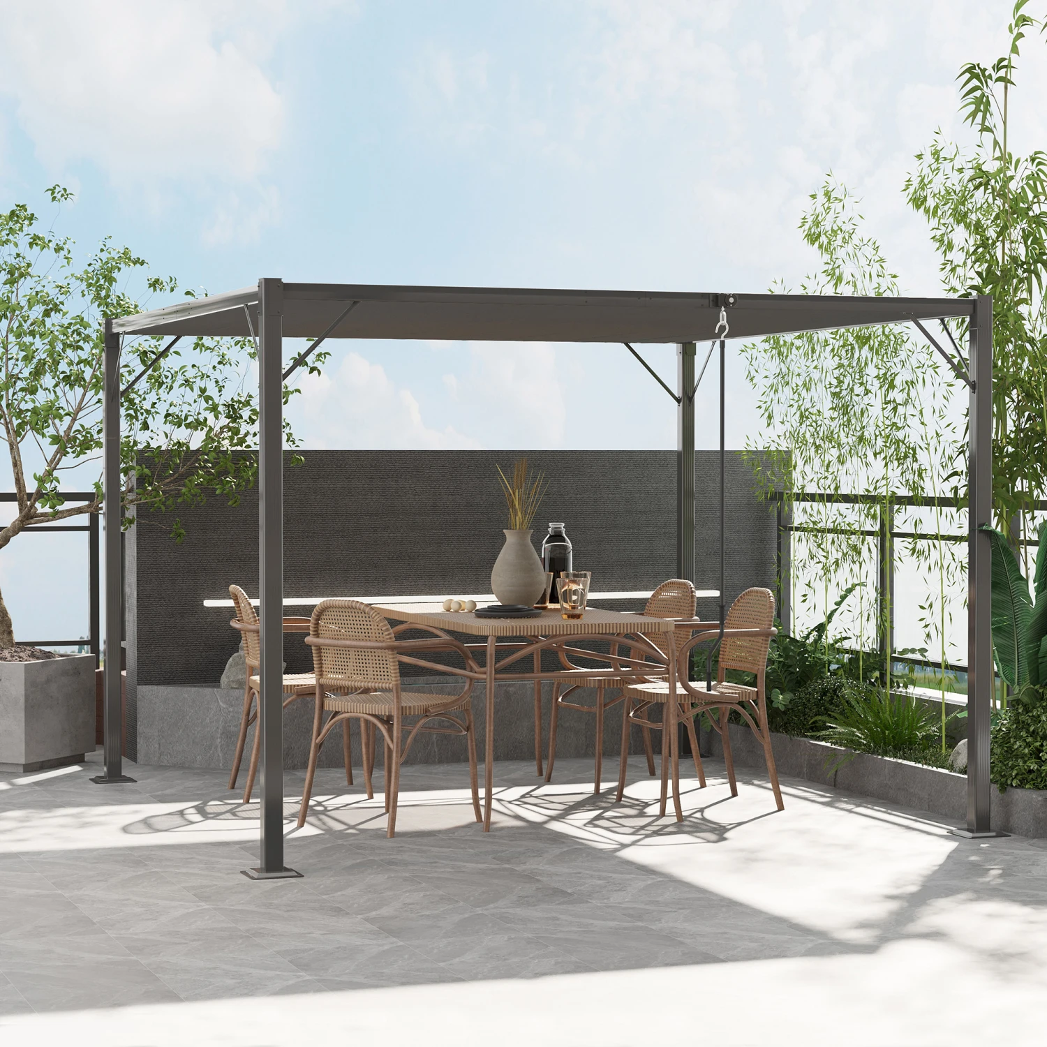 Outsunny 10' X 10' Outdoor Louvered Pergola Patio Aluminum Gazebo With Adjustable Roof, Grey 7 Outsunny 10' X 10' Outdoor Louvered Pergola Patio Aluminum Gazebo With Adjustable Roof, Grey - Image 7