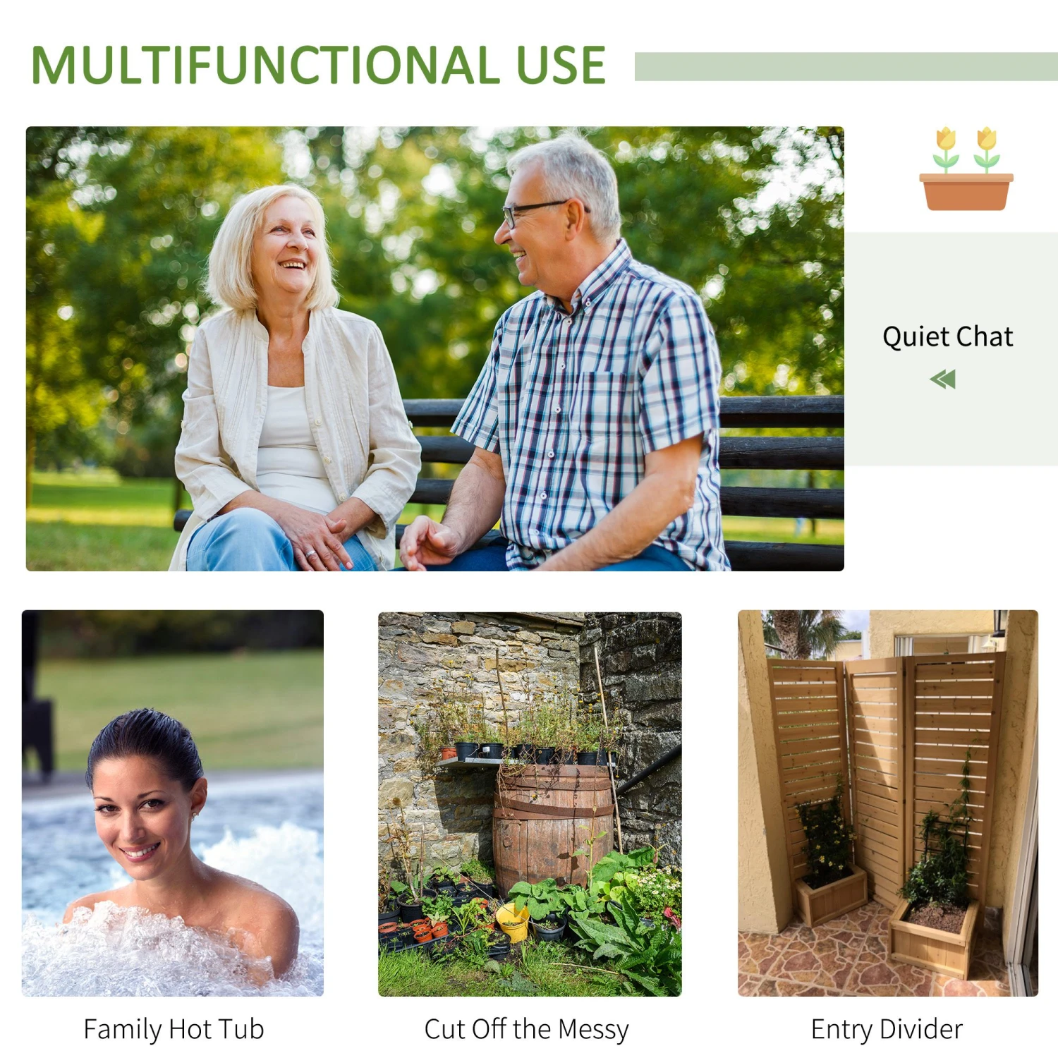 Outsunny Wood Privacy Screen W/ 4 Planter Box, Raised Bed W/ 3 Panels & Drainage Holes 4 Outsunny Wood Privacy Screen W/ 4 Planter Box, Raised Bed W/ 3 Panels & Drainage Holes - Image 4