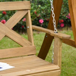 Outsunny 2 Person Porch Swing, Patio Swing, Outdoor Swing Bench With Pine Wood Frame And Hanging Chains For Garden And Yard, 550 Lbs Weight Capacity, X Shaped Design, Natural -Outsunny yDRdc9180890d57b4