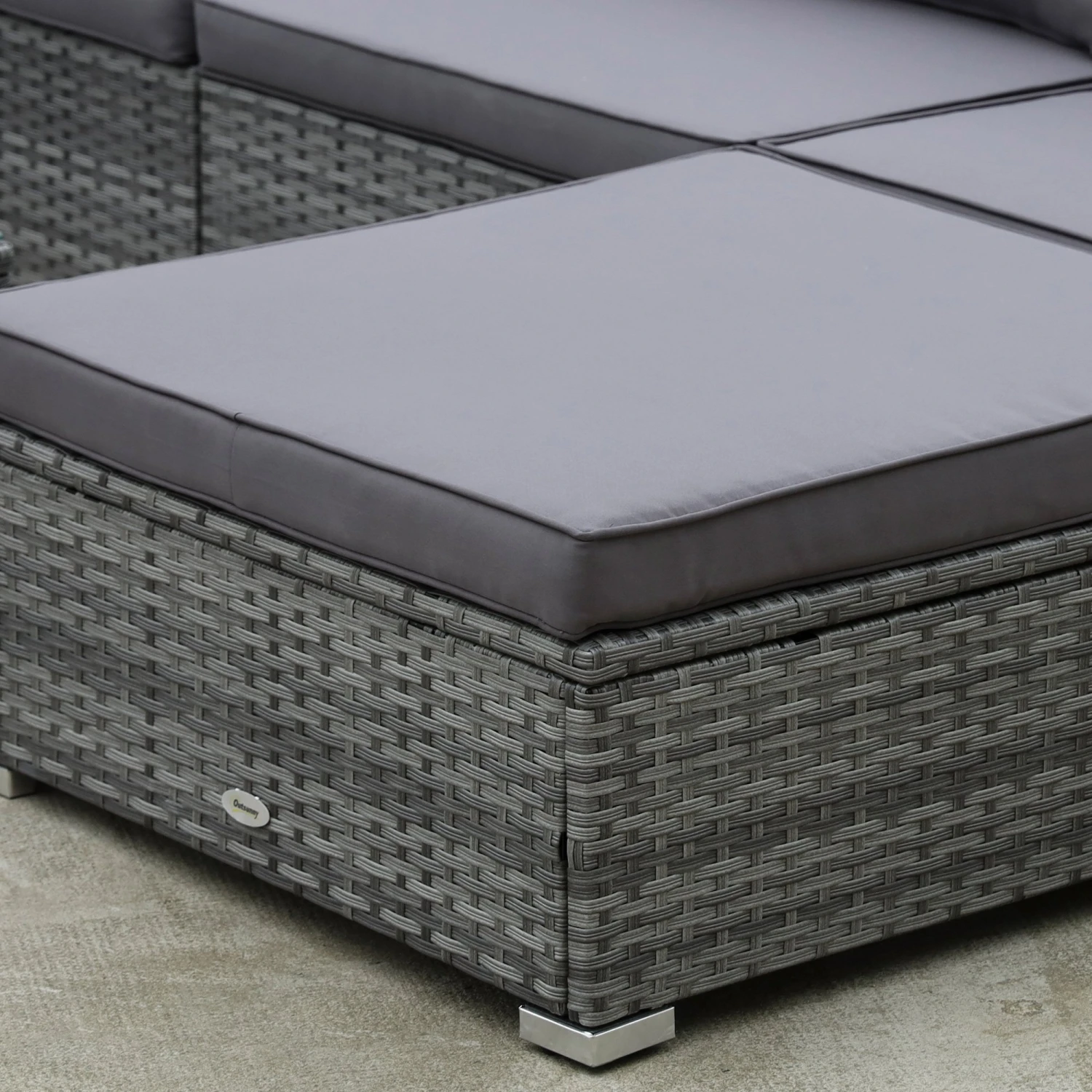 Outsunny Patio Furniture Set, 8 Pieces, Sectional Sofa, All Weather PE Plastic Rattan Conversation Set, Tempered Glass Table, 6 Seats, 1 Ottoman Footstool, Soft Cushions For Lawn, Backyard, Grey 8 Outsunny Patio Furniture Set, 8 Pieces, Sectional Sofa, All Weather PE Plastic Rattan Conversation Set, Tempered Glass Table, 6 Seats, 1 Ottoman Footstool, Soft Cushions For Lawn, Backyard, Grey - Image 8
