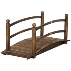 Outsunny 4.7ft Garden Bridge Arc Wood Footbridge Decorative Pond Bridge, Stained Wood