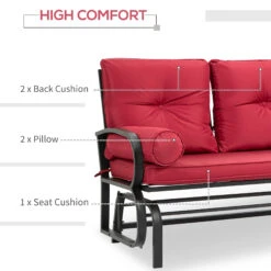 Outsunny 2-Person Outdoor Glider Chair, Patio Double Rocking Loveseat W/ Cushions, Red 13 Outsunny 2-Person Outdoor Glider Chair, Patio Double Rocking Loveseat W/ Cushions, Red -Outsunny ySz88c17f913f05e5