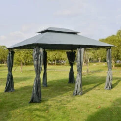 Outsunny 10' X 13' Outdoor Soft Top Gazebo Pergola With Curtains, 2-Tier Steel Frame Gazebo For Patio, Sage Gry -Outsunny yeG90f18193807cf1