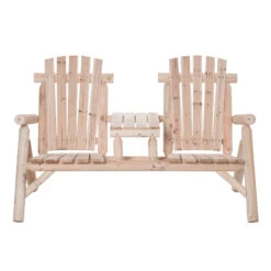 Outsunny Wooden Adirondack Chairs, Outdoor Double Seat Bench With Center Table For Patio, Backyard, Deck, Fire Pit, Natural -Outsunny yjG2c917f916ac00a