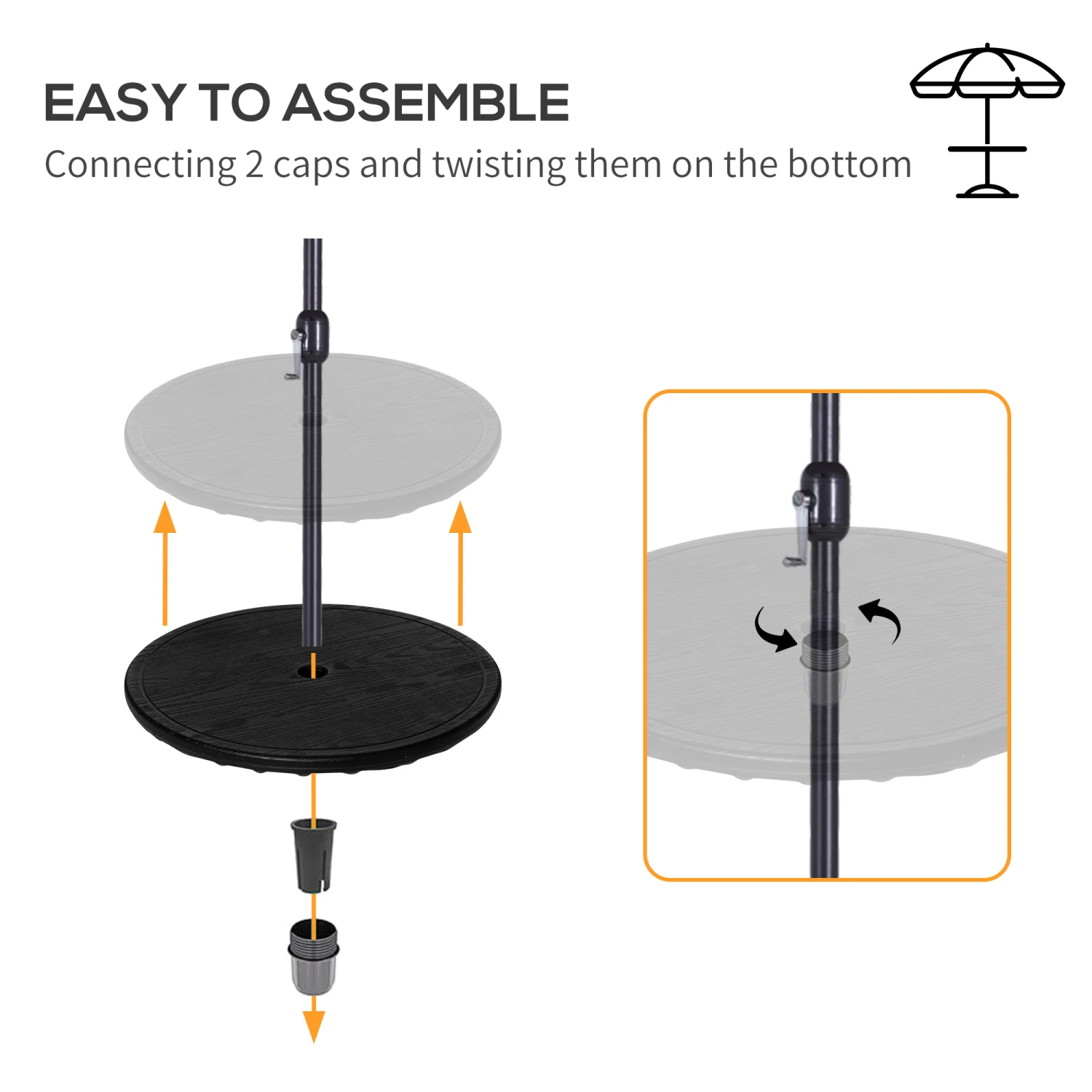 Outsunny 20" Umbrella Table Tray, Easy To Install Table-Top, Round Portable For Swimming Pool, Beach, Patio, Deck, Garden, Black 6 Outsunny 20" Umbrella Table Tray, Easy To Install Table-Top, Round Portable For Swimming Pool, Beach, Patio, Deck, Garden, Black - Image 6