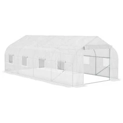 Outsunny 20' X 10' X 7' Walk-in Tunnel Greenhouse With Zippered Mesh Door & 8 Mesh Windows, Gardening Plant Hot House With Galvanized Steel Hoops, White -Outsunny ymv3d61889fabcb77