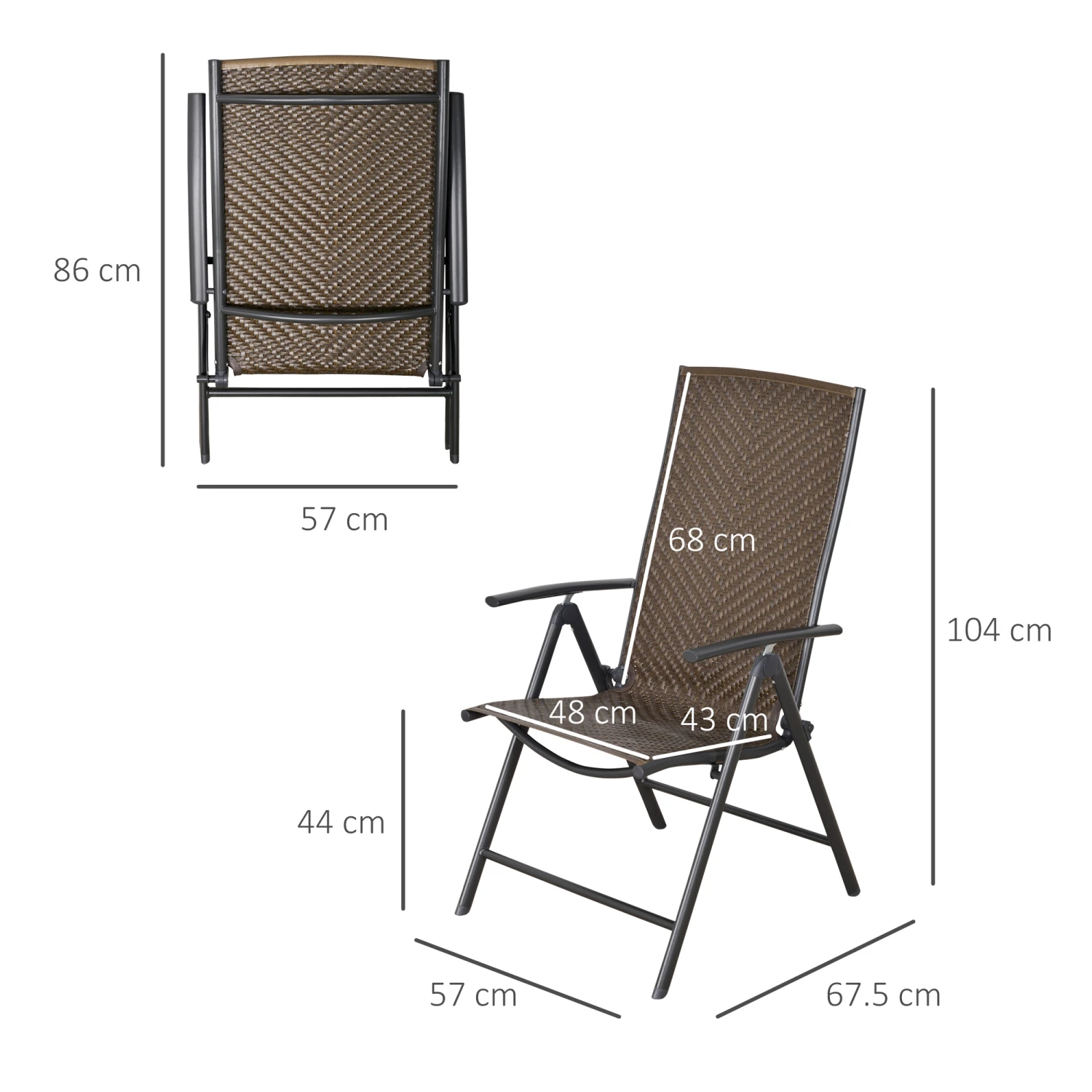 Outsunny 2-Piece PE Rattan Wicker Patio Recliner Set With Folding Design, Quality Steel Frame & All-Weather Build, Grey 3 Outsunny 2-Piece PE Rattan Wicker Patio Recliner Set With Folding Design, Quality Steel Frame & All-Weather Build, Grey - Image 3