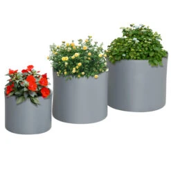Outsunny Set Of 3 Outdoor Planter Set, 13/11.5/9in, MgO Flower Pots With Drainage Holes, Outdoor Ready & Stackable Plant Pot For Indoor, Entryway, Patio, Yard, Garden