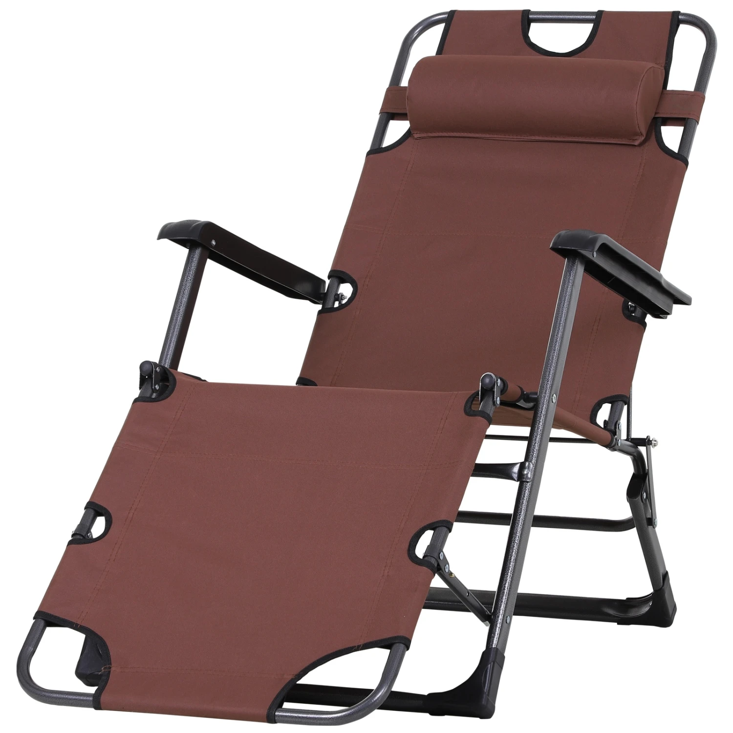 Outsunny Oxford Fabric Metal Frame Outdoor Pool Sun Lounger Lounge Chair 120°/180° - Brown 1 Outsunny Oxford Fabric Metal Frame Outdoor Pool Sun Lounger Lounge Chair 120°/180° - Brown
