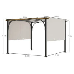 Outsunny 10' X 10' Patio Pergola With Retractable Canopy And Weather-Resistant Steel Frame, Backyard Sun Shade Canopy Cover Shelter For Porch Party, Garden, Grill Gazebo, White -Outsunny z3Oc1718056cff6ba