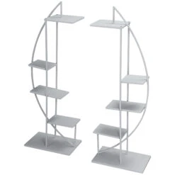 Outsunny 5 Tier Metal Plant Stand With Hangers, Half Moon Shape Flower Pot Display Shelf For Living Room Patio Garden Balcony Decor, 2 Pack, Gray -Outsunny z43daa18062da8f8a