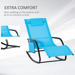 Outsunny Outdoor Rocking Chair, Chaise Lounge Pool Chair For Sun Tanning, Sunbathing, A Rocker With Side Pocket, Armrests & Pillow For Patio, Lawn, Beach, Blue -Outsunny z4H75617ffc9778cb