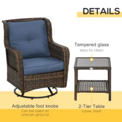Outsunny Patio Bistro Set, Porch Furniture With 360° Rotation & Rocking Function, 28.25"x30.75"x36.25", Dark Blue -Outsunny z4d75618585cf35c0