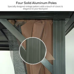 Outsunny 10' X 10' Hardtop Gazebo Canopy With Galvanized Steel Double Roof, Aluminum Frame, Permanent Pavilion Outdoor Gazebo With Netting And Curtains For Patio, Garden, Backyard, Brown -Outsunny z9A75618153408245