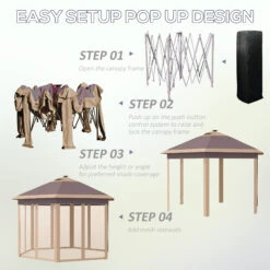 Outsunny 11' X 13' Pop Up Canopy Tent With Solar LED Light, Carry Bag And Netting, Hexagonal Instant Sun Shelter, Tents For Parties, Height Adjustable, For Outdoor, Garden, Patio, Beige -Outsunny z9W99917ed320193b