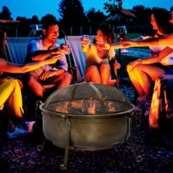 Outsunny Outdoor Fire Pit With Grill Cooking Grate, Cover, Fire Poker For Patio -Outsunny zDw90f17f777c49fe