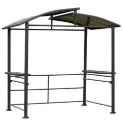 Outsunny 8x5ft Grill Gazebo Shelter With Interlaced Vented Polycarbonate Roof, Outdoor BBQ Gazebo With Side Shelves For Hanging Tools
