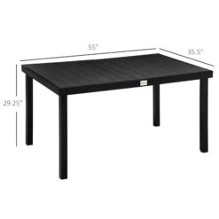 Outsunny Outdoor Dining Table For 6 Person, Rectangular, Aluminum Metal Legs For Garden, Lawn, Patio, Woodgrain Black -Outsunny zFCc1717f2769342b