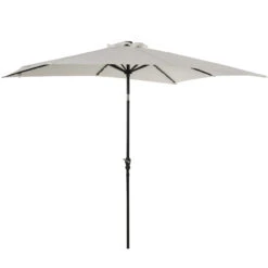 Outsunny 9' X 7' Patio Umbrella Outdoor Table Market Umbrella With Crank, Solar LED Lights, 45° Tilt, Push-Button Operation, For Deck, Backyard, Pool And Lawn, White
