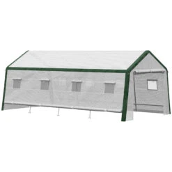 Outsunny 20' X 10' X 8' Heavy-duty Greenhouse With Door, Bottom Vent & 8 Mesh Windows, Large Walk-in Hot House For Plants, PE Cover, Galvanized Steel Frame, White