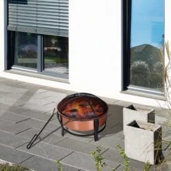 Outsunny Copper-Colored Round Basin Wood Fire Pit Bowl With Organic Black Base, A Wood Poker & Mesh Screen For Embers 23 Outsunny Copper-Colored Round Basin Wood Fire Pit Bowl With Organic Black Base, A Wood Poker & Mesh Screen For Embers -Outsunny zIA90f17fcf3e4225