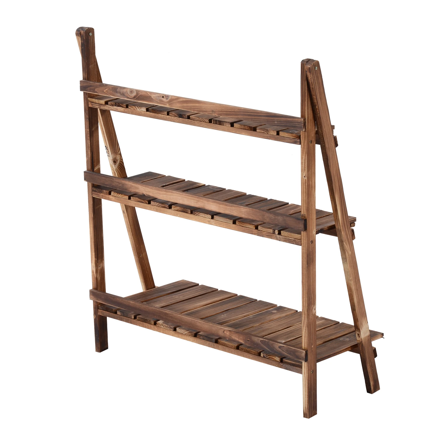 Outsunny 32'' Foldable Plant Stand, 3-Tier Wooden Flower Stand, Ladder Display Shelf With Slatted Bottom, For Garden Indoor Outdoor 6 Outsunny 32'' Foldable Plant Stand, 3-Tier Wooden Flower Stand, Ladder Display Shelf With Slatted Bottom, For Garden Indoor Outdoor - Image 6