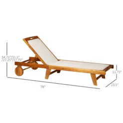 Outsunny Mesh Acacia Wood Adjustable Outdoor Sun Lounger With Wheels -Outsunny zQ979917f73c606ca