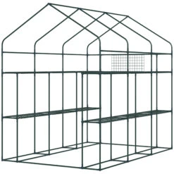 Outsunny 7' X 5' X 6' 2-Tier Shelf Greenhouse With Mesh Door & Windows, Trellis, Plant Labels, PE Cover, Steel Frame For Outdoor Garden Plant & Plant Use, Green -Outsunny zQOd4d188d12ae98a