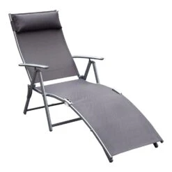 Outsunny Outdoor Folding Chaise Lounge Chair, Portable Lightweight Reclining Sun Lounger With 7-Position Adjustable Backrest & Pillow For Patio, Deck, And Poolside, Grey -Outsunny zR4c2f17e69c4ac27